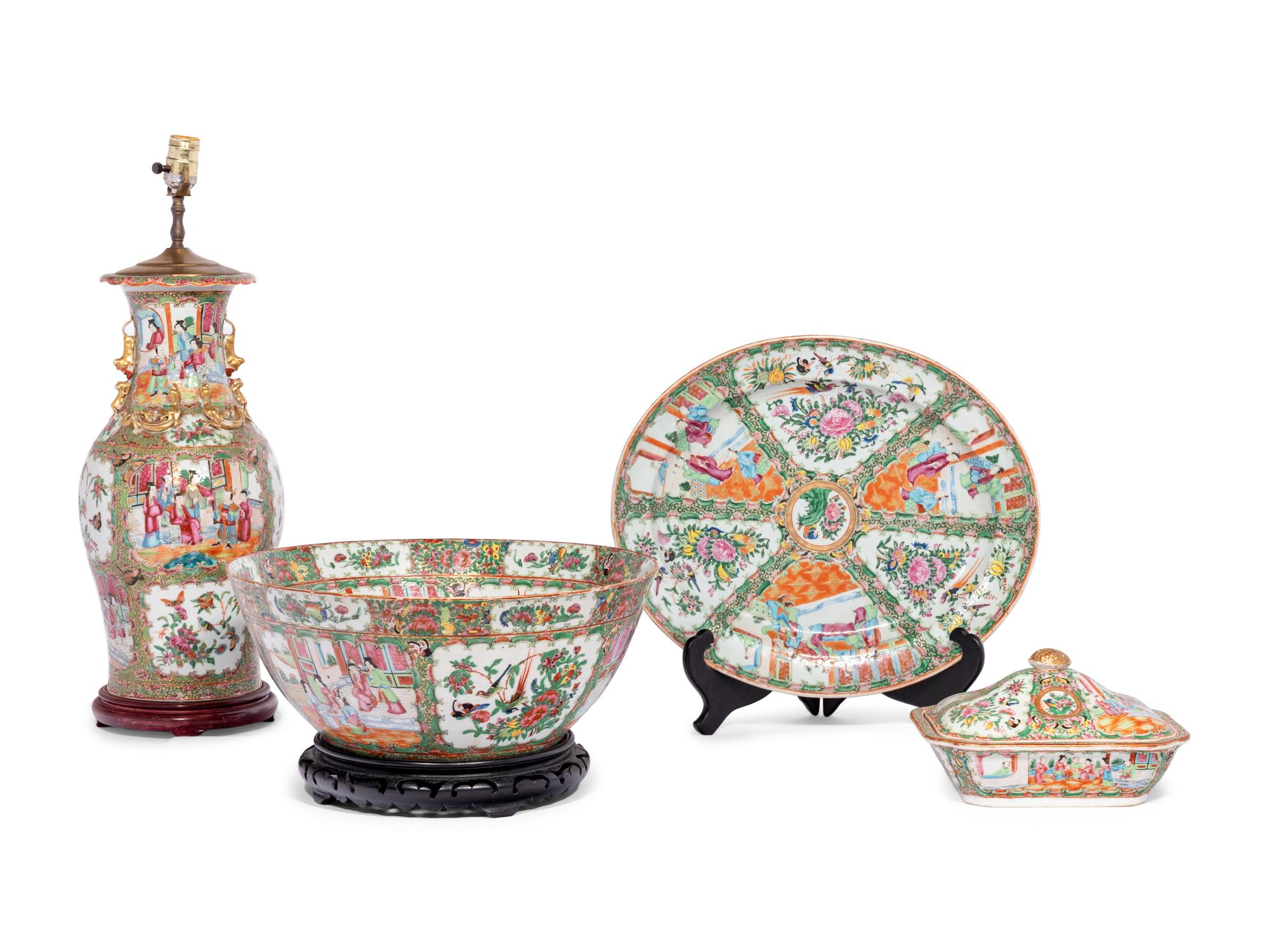 Four Chinese Export Rose Medallion Wares