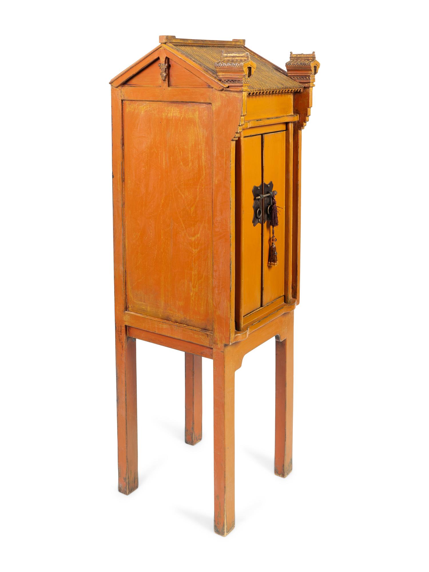 A Chinese Parcel-Gilt and Coral Lacquer Shrine — 20TH CENTURY