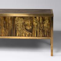 Acid-Etched Brass Sideboard, c. 1970 Mastercraft, USA