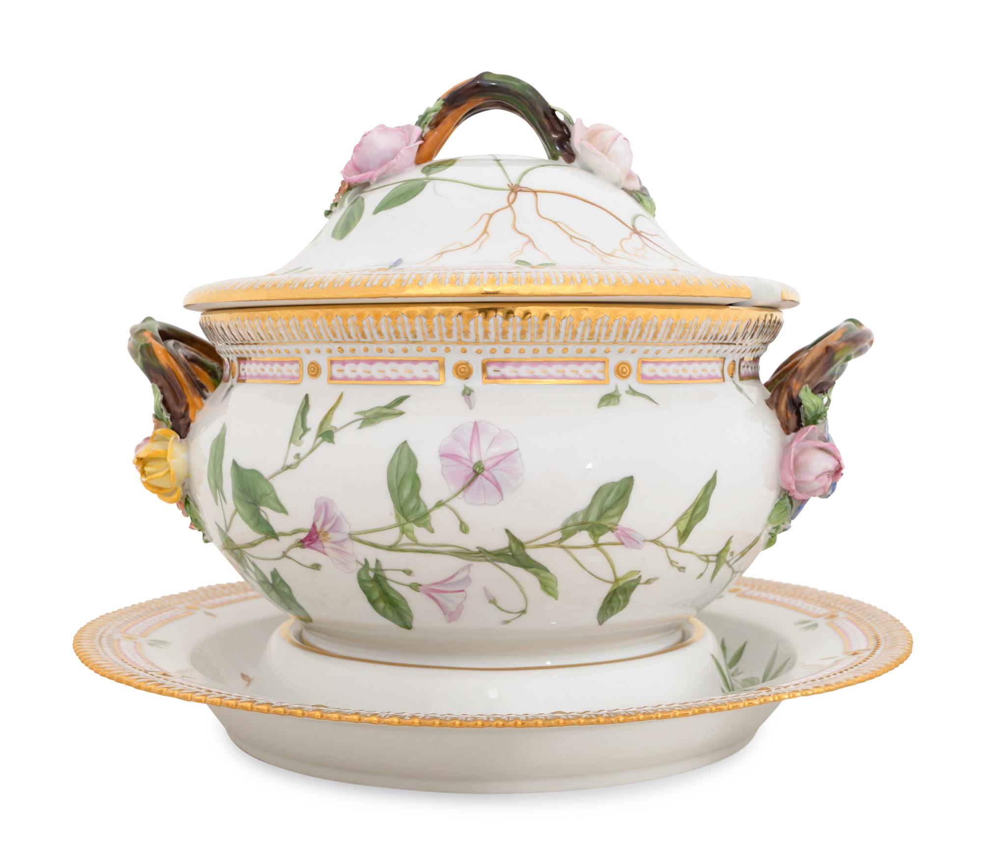 A Royal Copenhagen Flora Danica Porcelain Soup Tureen, Cover and Stand