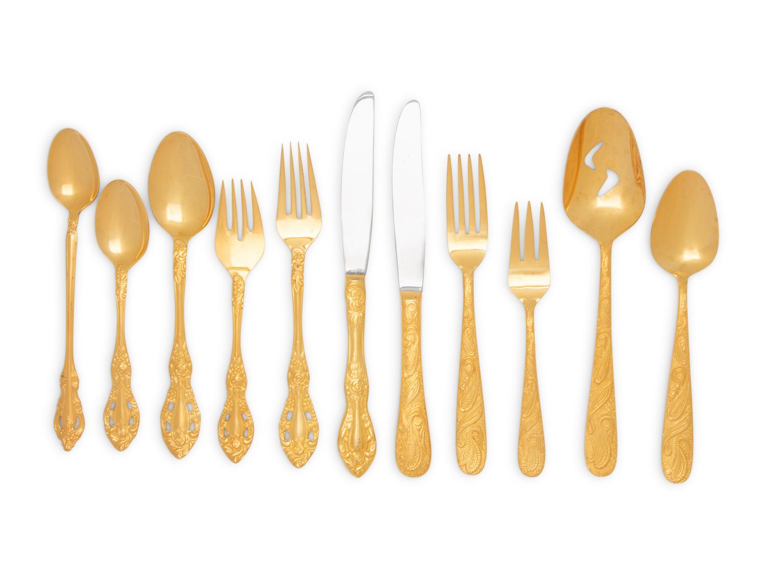 Two Gold Plated Stainless Steel Flatware Services