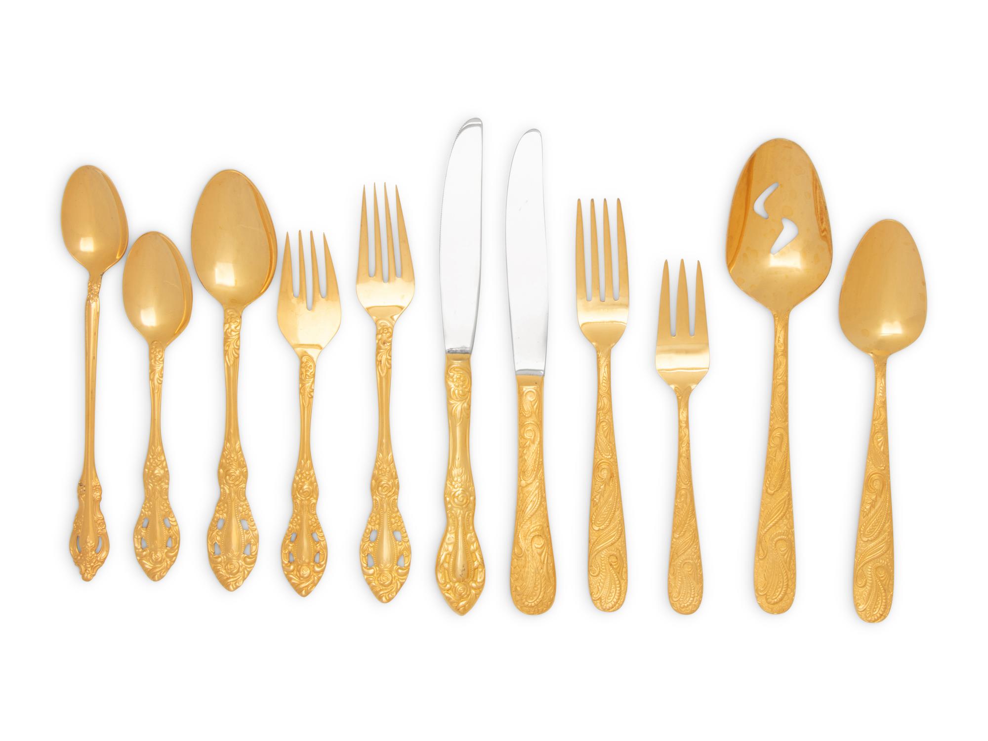 Two Gold Plated Stainless Steel Flatware Services