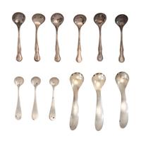 Eighteen American Silver Salt Cellars and Twelve Associated Silver Salt Spoons