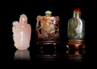 Three Chinese Hardstone Snuff Bottles