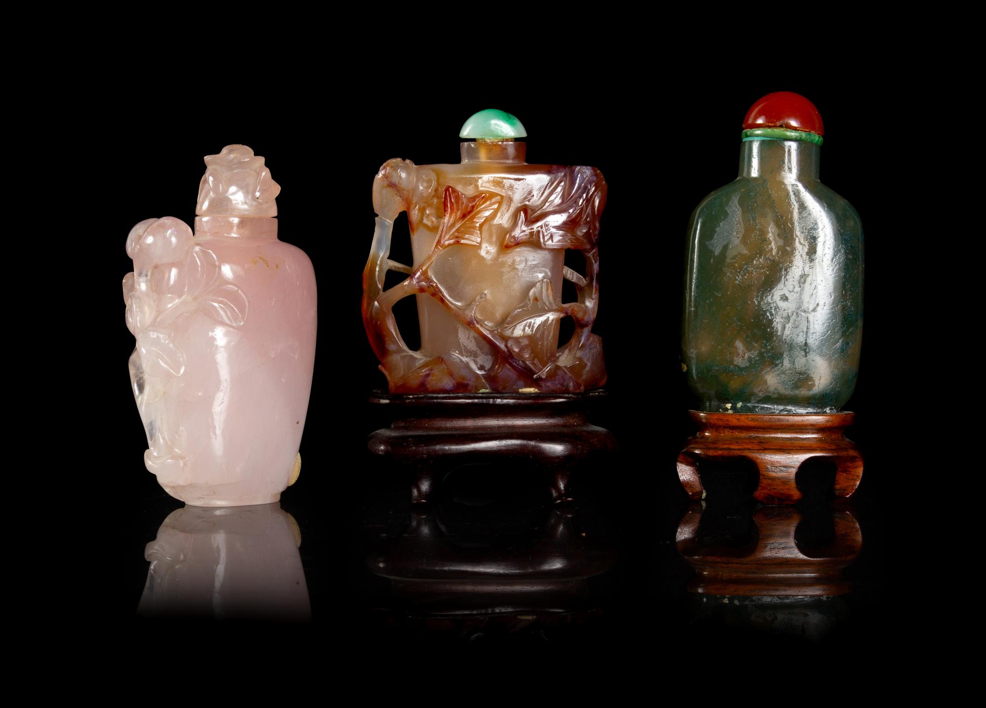 Three Chinese Hardstone Snuff Bottles