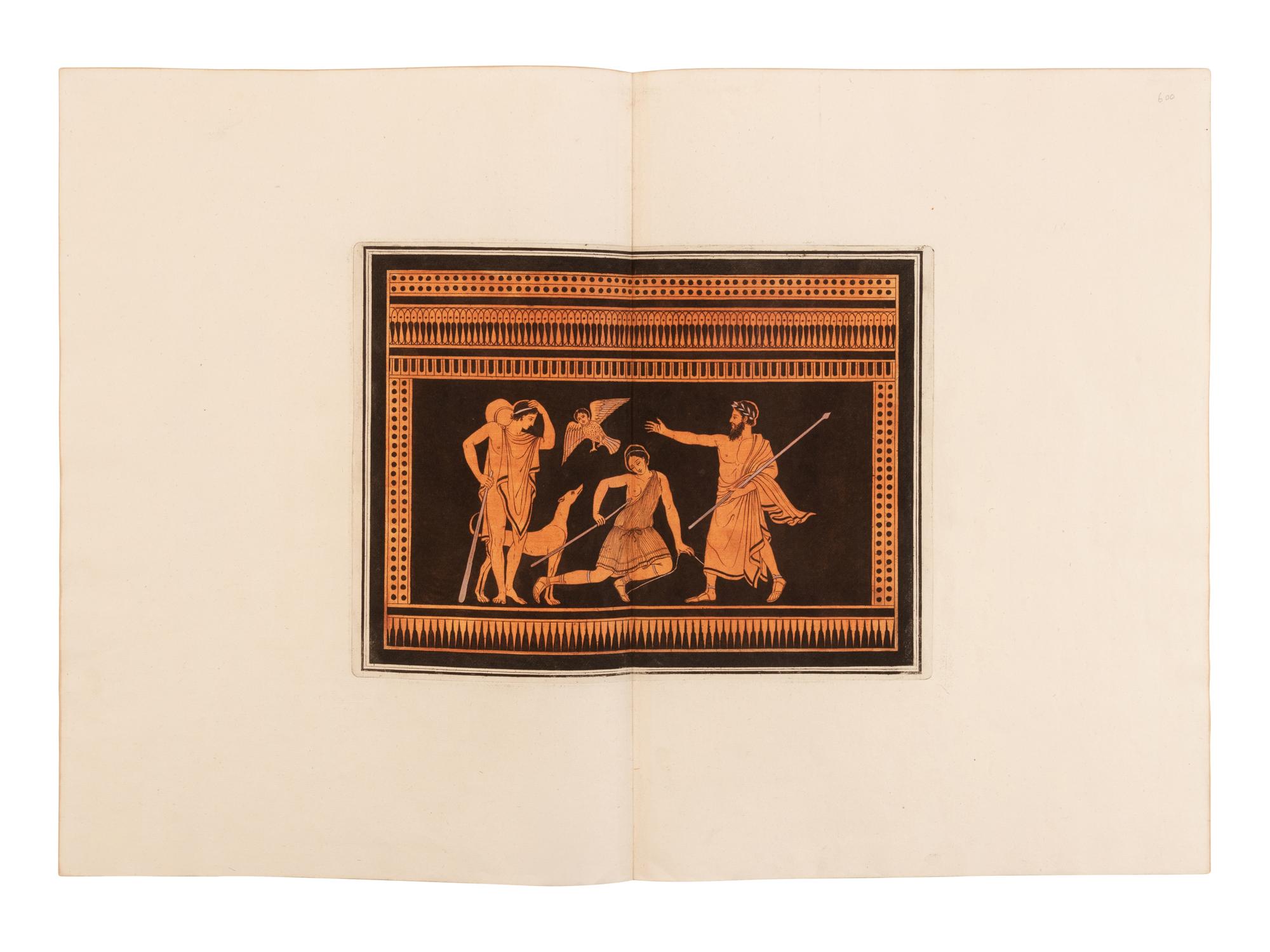 HAMILTON, William (1730-1803). -- HANCARVILLE, Pierre-Francois Hugues d' (1719-1805). A group of 3 engravings from "Collection of Etruscan, Greek and Roman Antiquities from the Cabinet of the Hon. William Hamilton." Naples: Francois, Morelli, 1766-[1776].