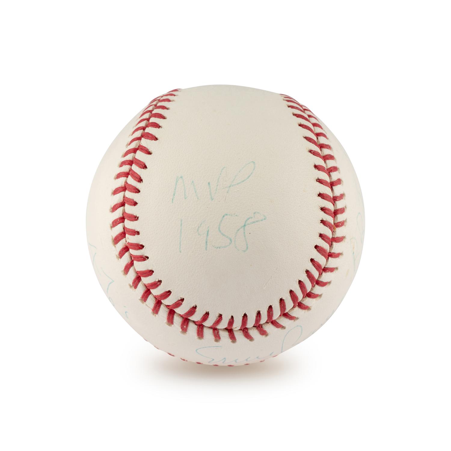 An Ernie Banks 1958 Season Stat Inscribed Signed Autograph Baseball (Beckett Authentication Services)