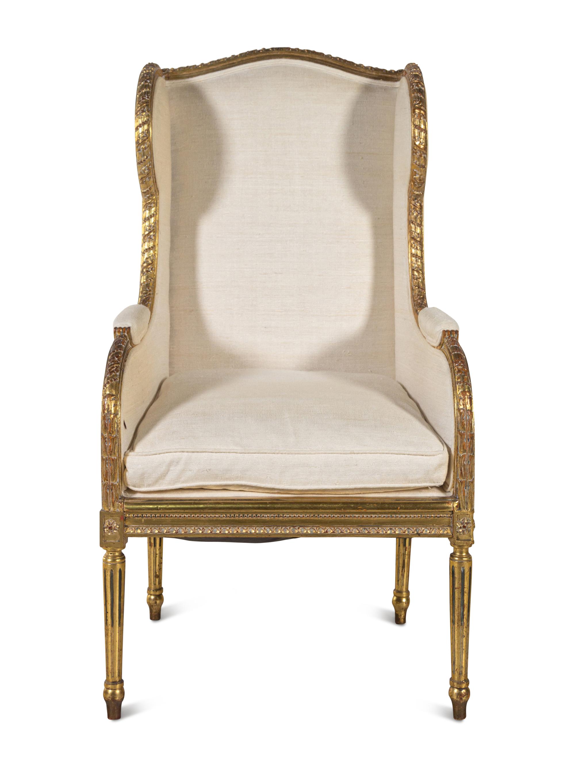 A Louis XVI Style Giltwood Bergère à Oreilles