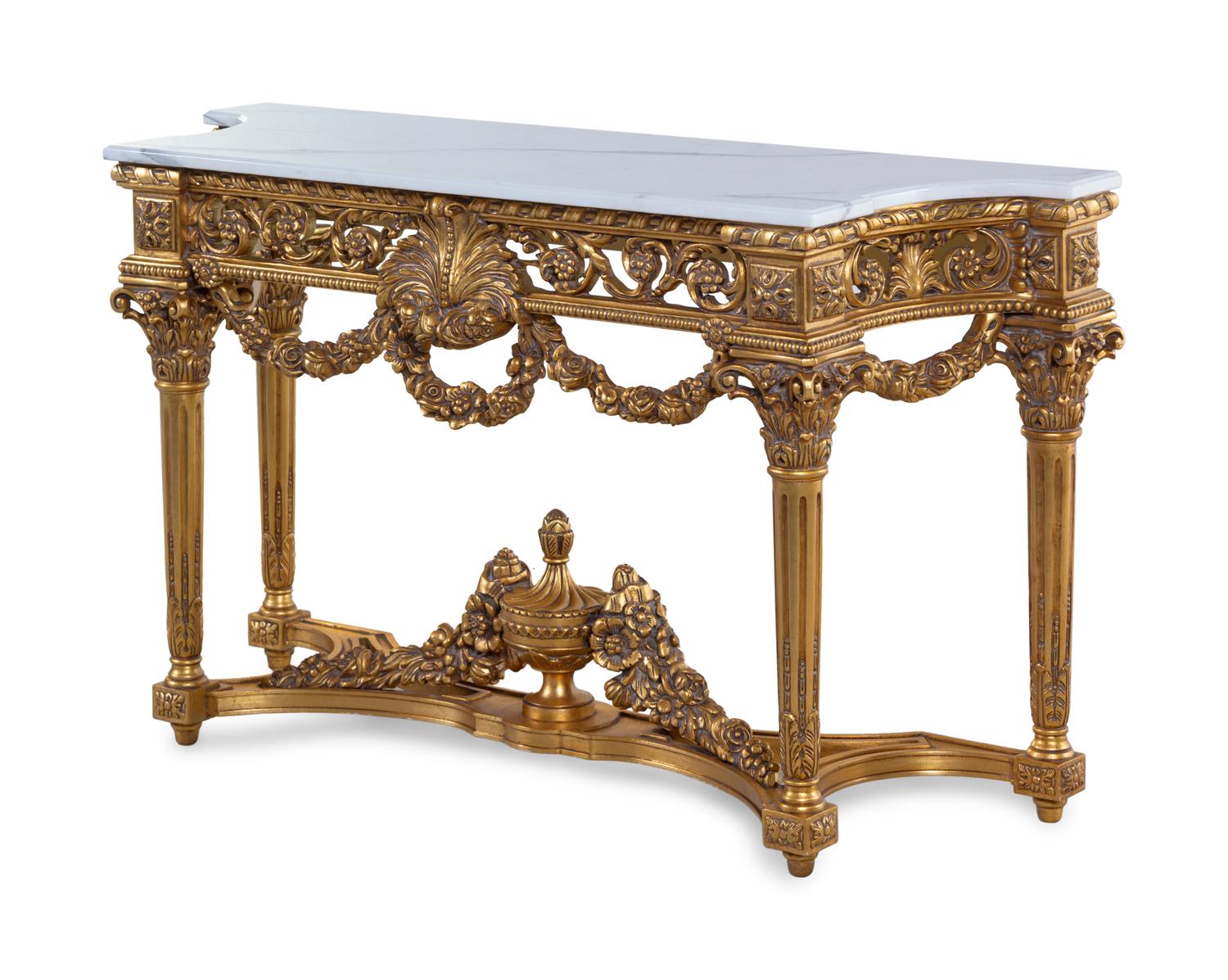 A Louis XVI Style Giltwood Marble-Top Console Table
