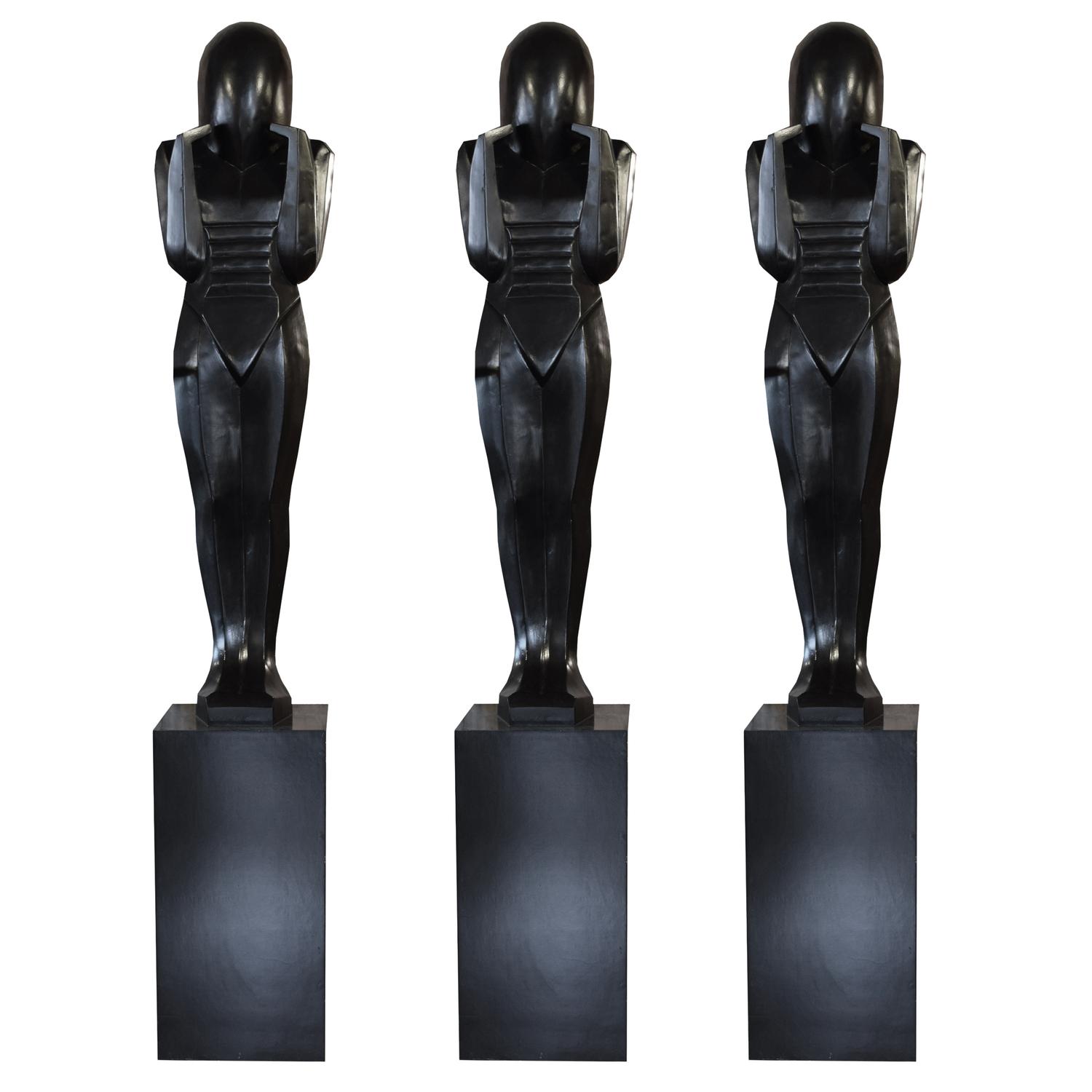 A Set of Three Composition Statues from a French Theater 18" W x 18" D x 109.5" H — France, Circa 1940