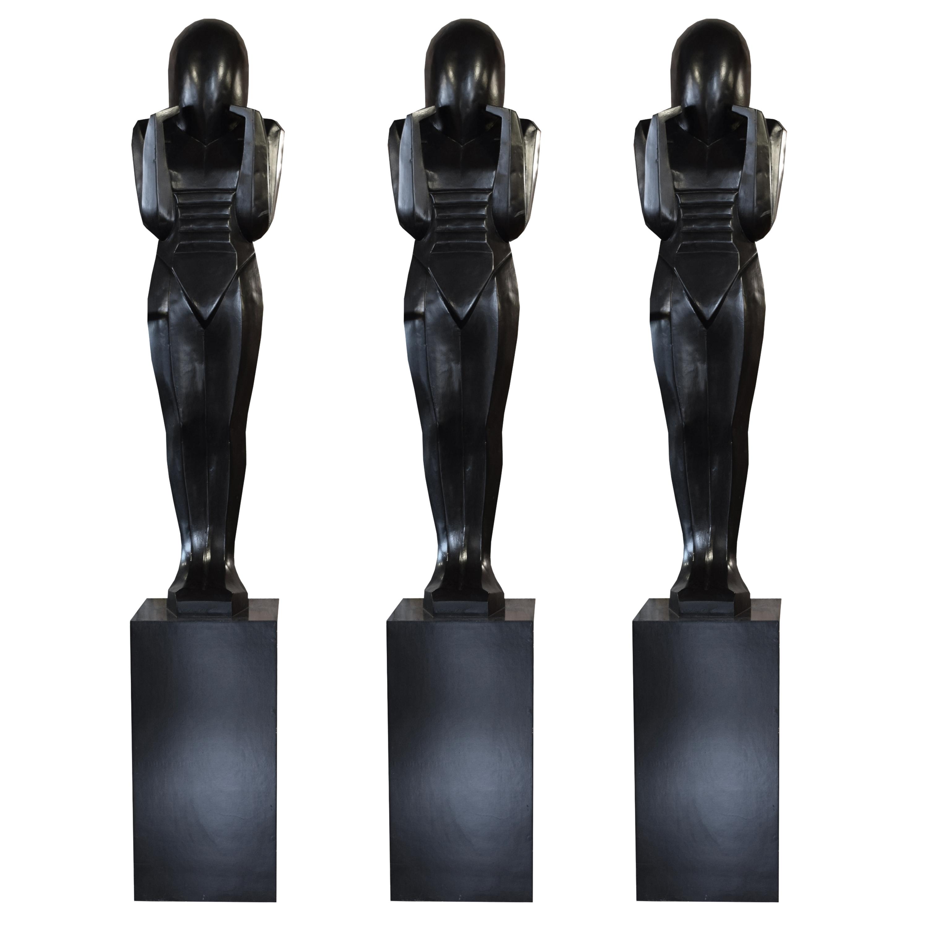 A Set of Three Composition Statues from a French Theater 18" W x 18" D x 109.5" H — France, Circa 1940