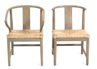 A Set of Sixteen Painted Wood and Rush Seat Horseshoe Back Chairs Height 30 inches. — 20TH CENTURY