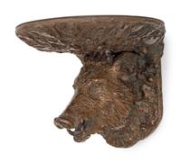 A Continental Cast Bronze Boar's Head Wall Bracket