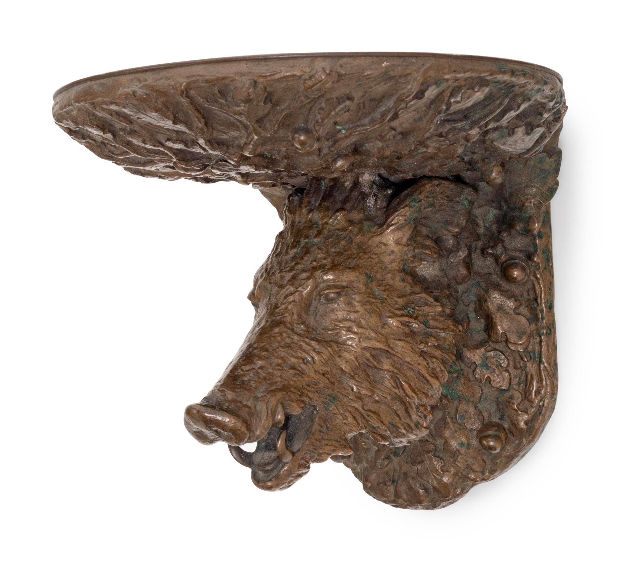 A Continental Cast Bronze Boar's Head Wall Bracket