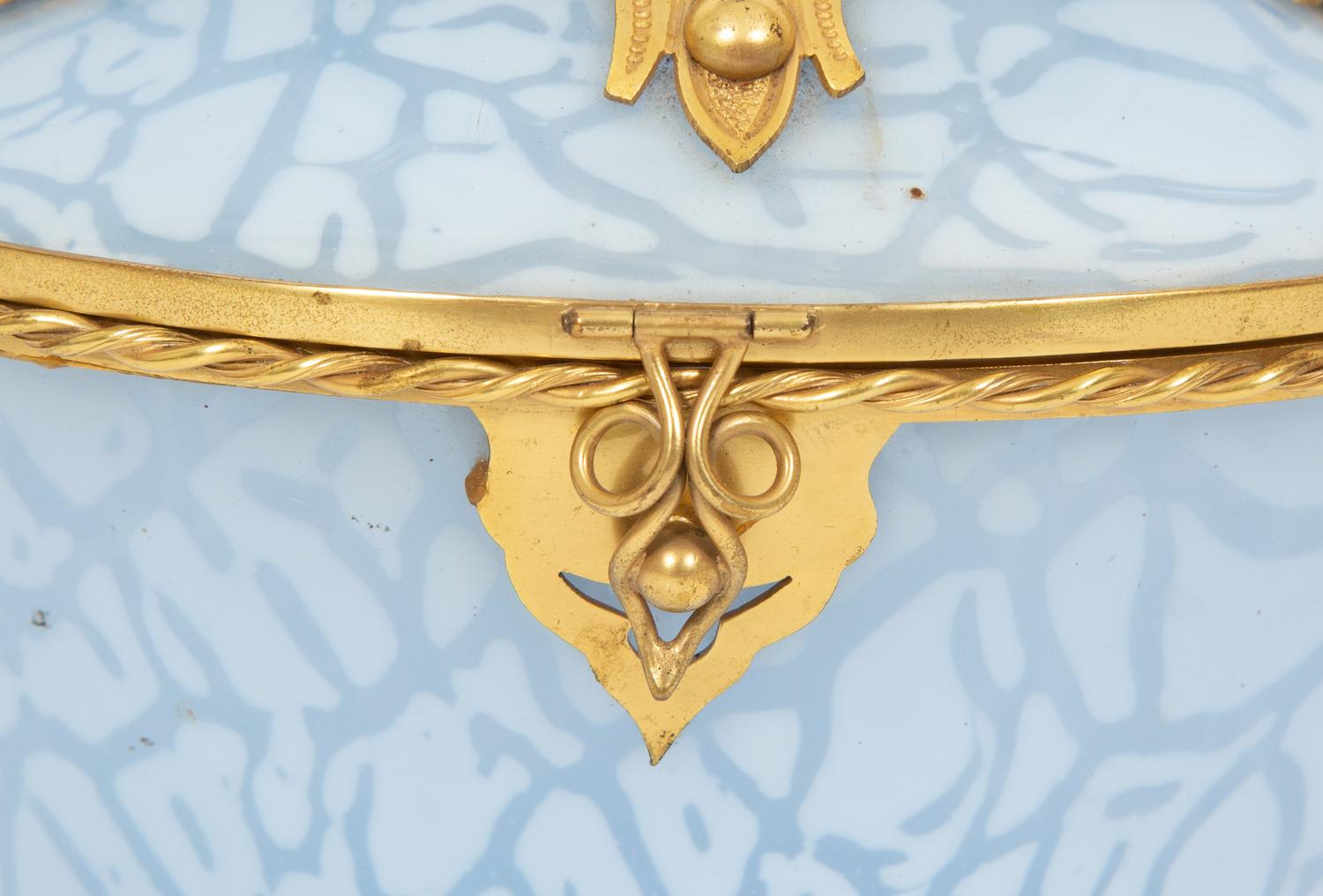 A French Gilt Bronze Mounted Mottled Blue Glass Box