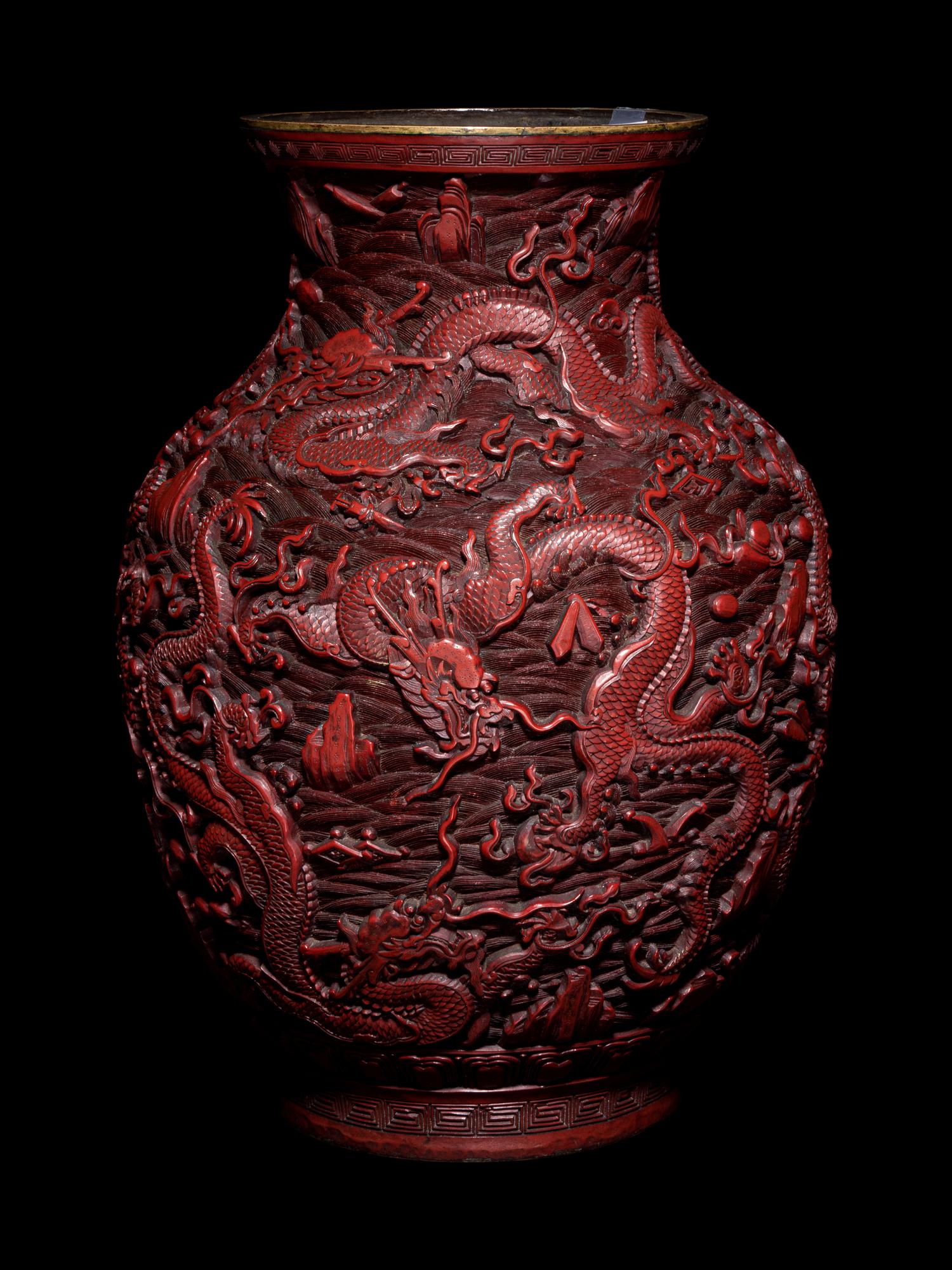 A Carved Cinnabar Lacquer 'Dragon' Baluster Vase
