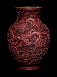 A Carved Cinnabar Lacquer 'Dragon' Baluster Vase
