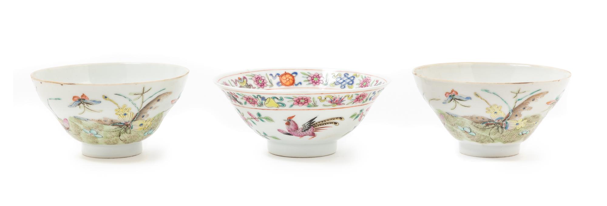 Three Chinese Famille Rose Porcelain Bowls