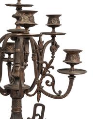 A Pair of French Bronze and Slate Six-Light Candelabra