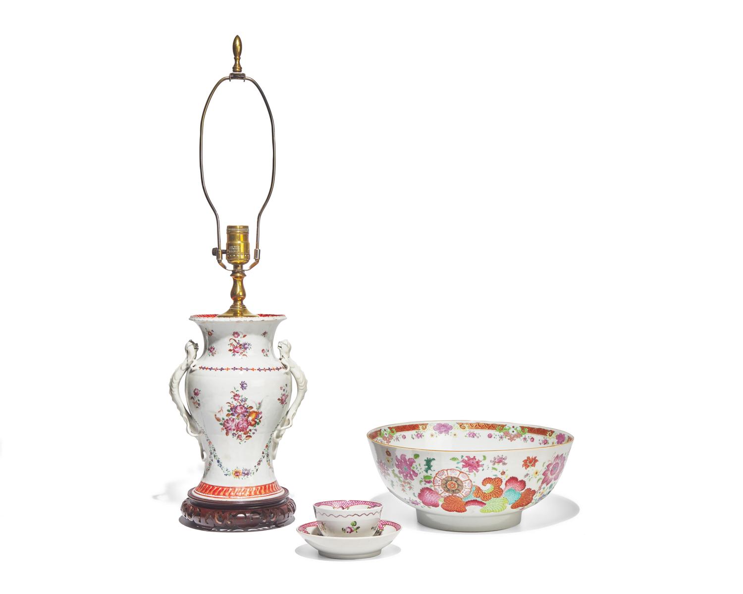 An assorted group of four Chinese Export porcelain Famille Rose items, 18th century