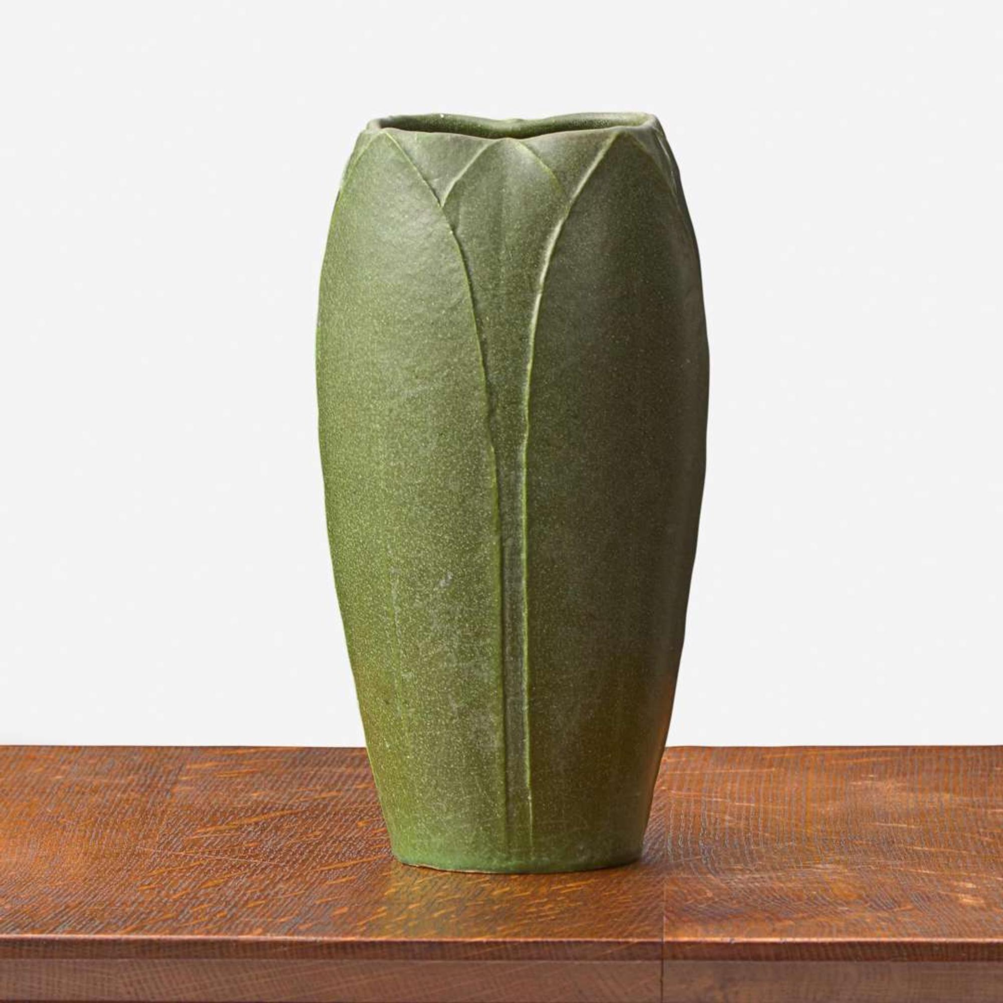 Norma Peirce for Grueby Faience Company Vase with Leaves, USA, 1904-10