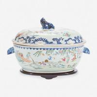 A Chinese Export Porcelain Famille Rose-Decorated 'Fisherman' Tureen and Cover Mid 18th century