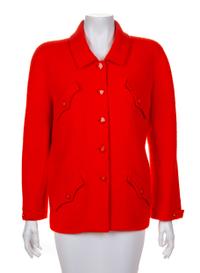 A Chanel Red Wool Jacket, No size.