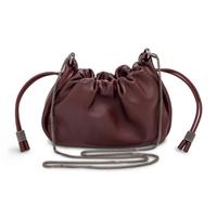 Brunello Cucinelli, Mellow Mini Drawstring Bag in Burgundy Leather