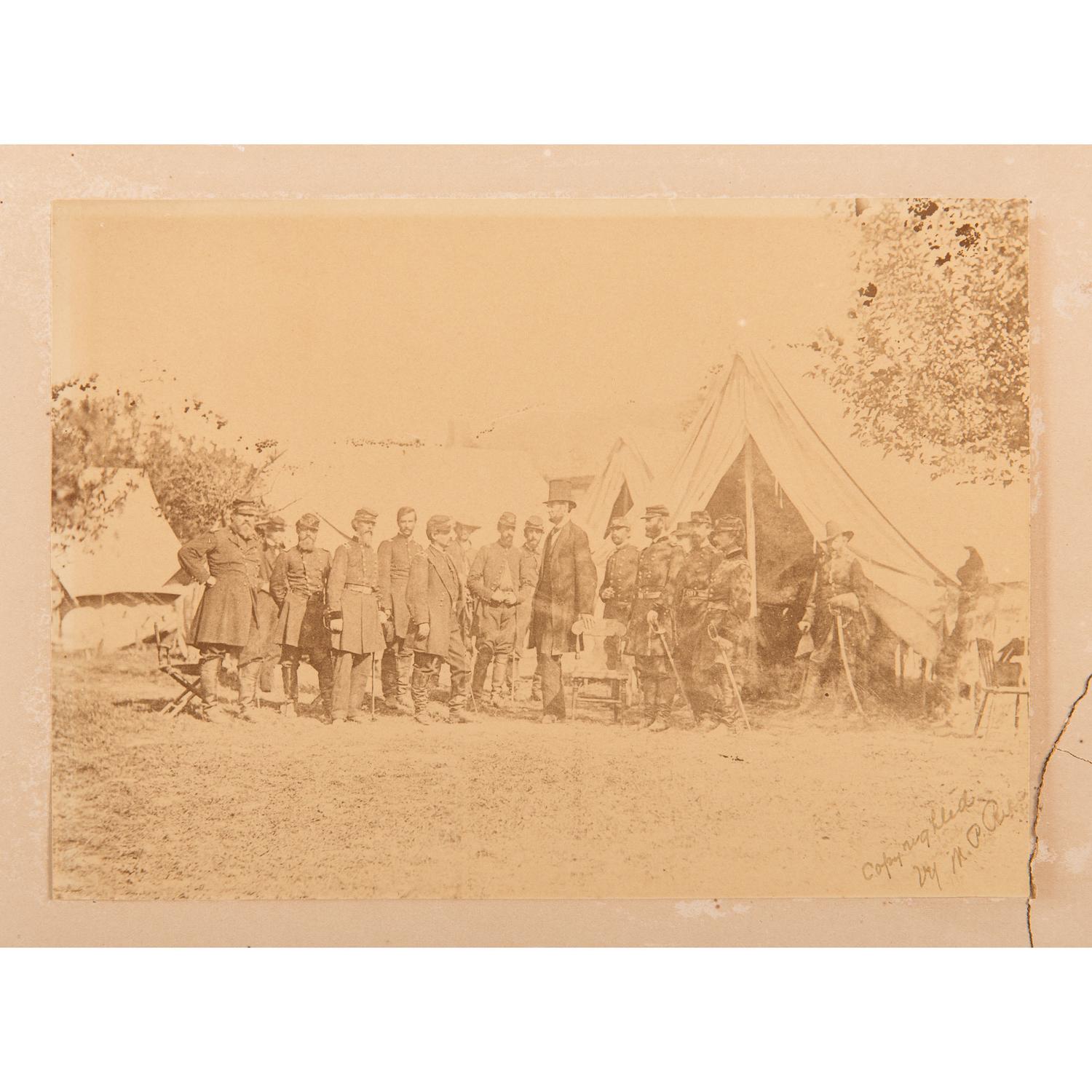President Lincoln at Battlefield of Antietam , Photograph Printed and Signed by Moses P. Rice