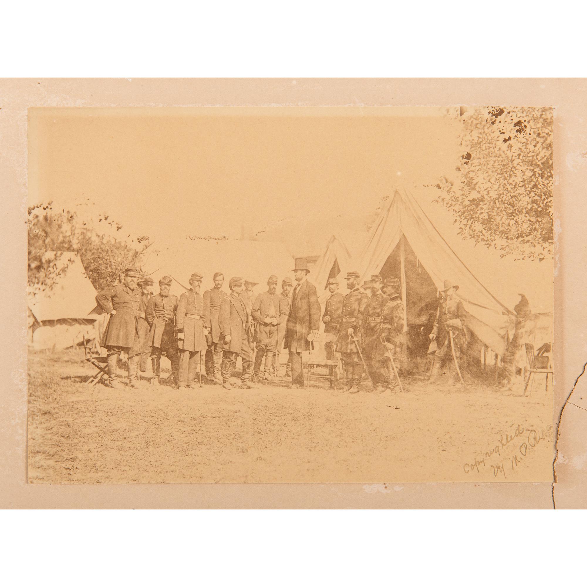 President Lincoln at Battlefield of Antietam , Photograph Printed and Signed by Moses P. Rice