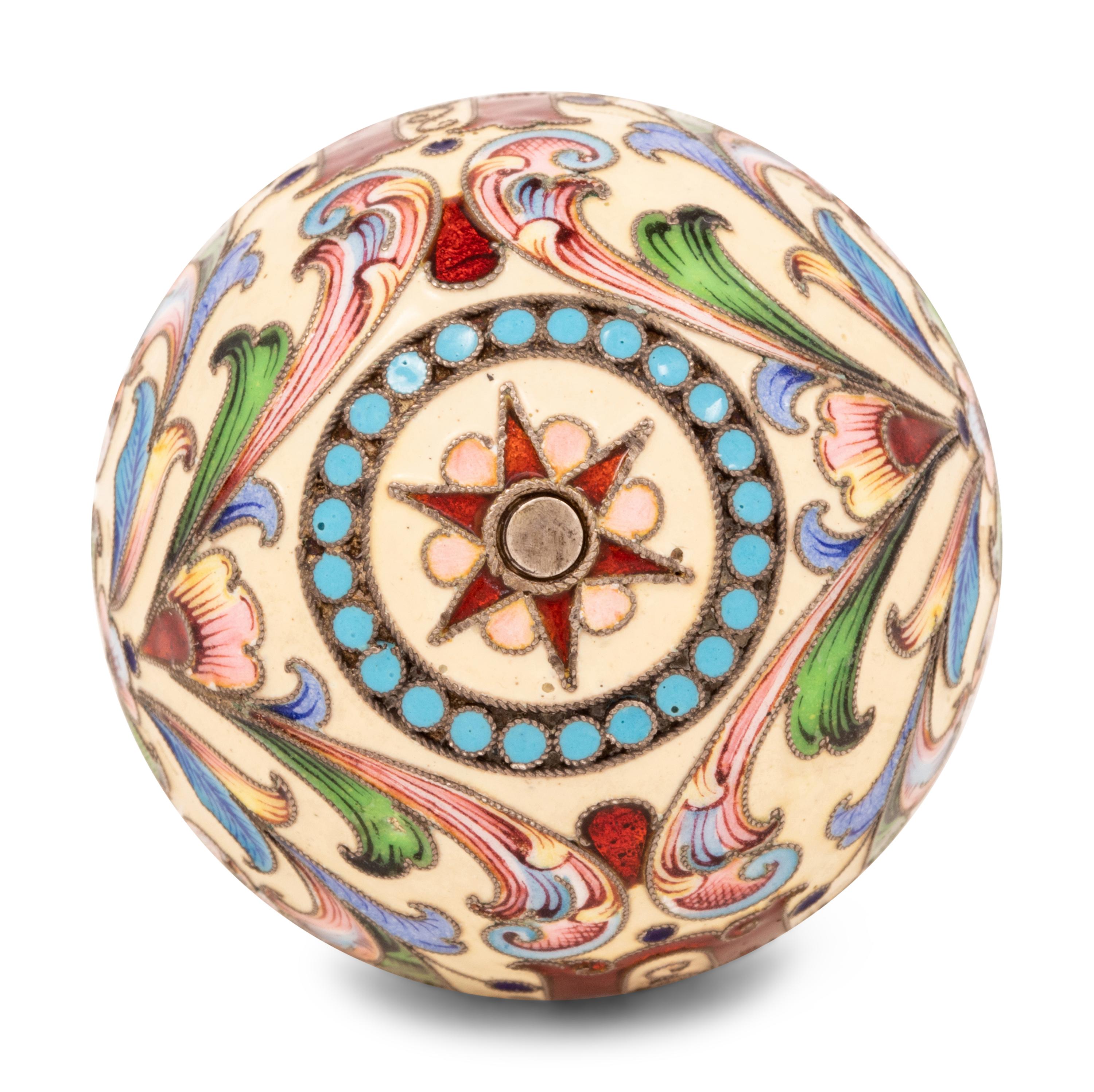An Unusual Russian Enameled Silver Convertible Egg-Form Double Cordial Glass