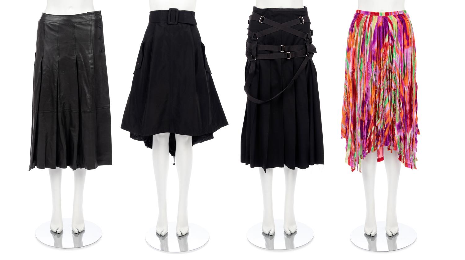 Four Designer Skirts: Chanel, Comme, Gaultier, Miyake, 2000s