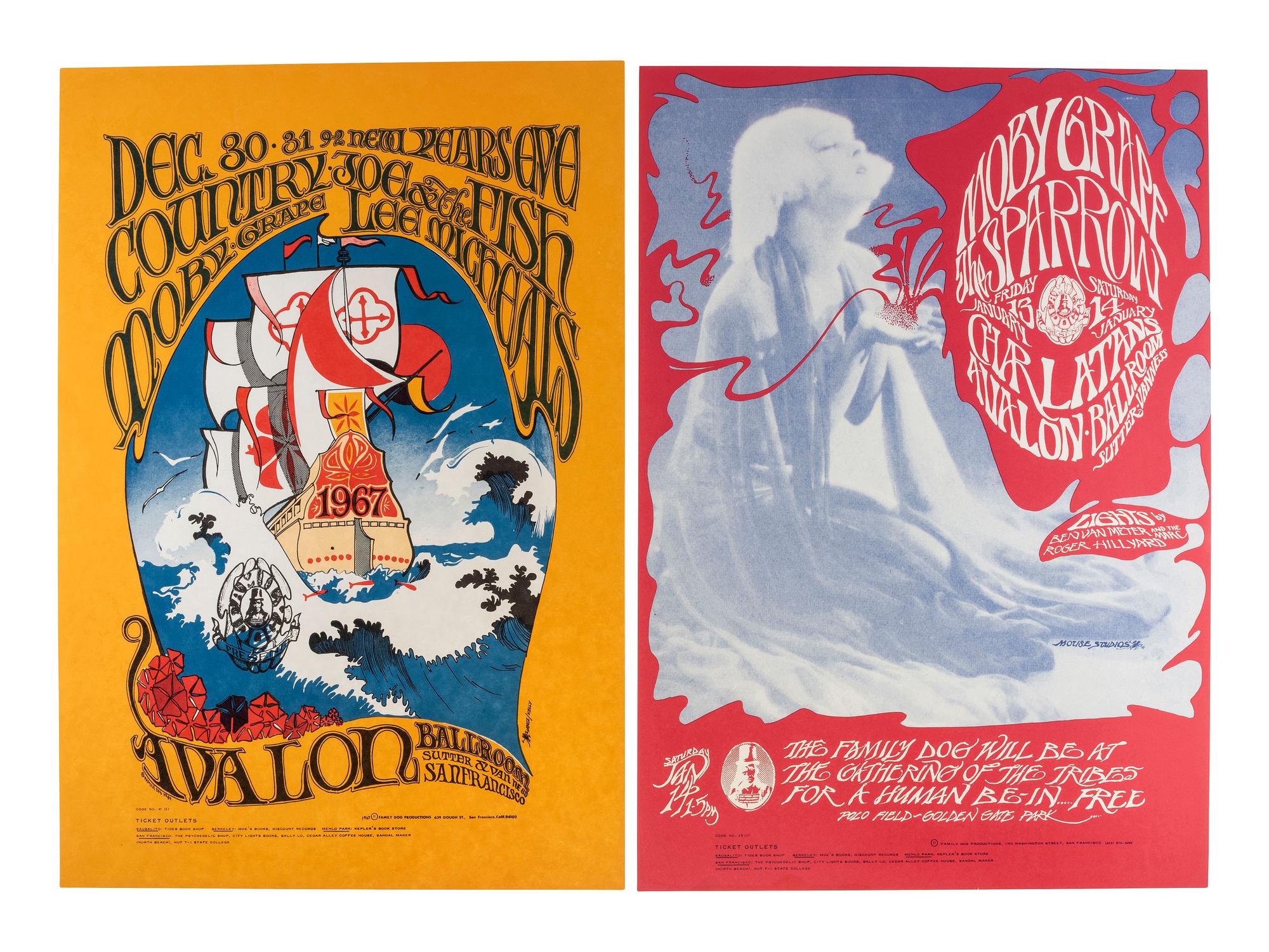[MUSIC] -- [POSTERS]. MOUSE, Stanley, KELLEY, Alton, and MOSCOSO, Victor, artists. A group of 8 Family Dog posters from 1967, comprising: