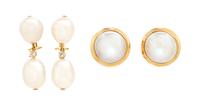 Two Pairs of Yellow Gold, Cultured Pearl and Diamond Earclips, 14.90 dwts.