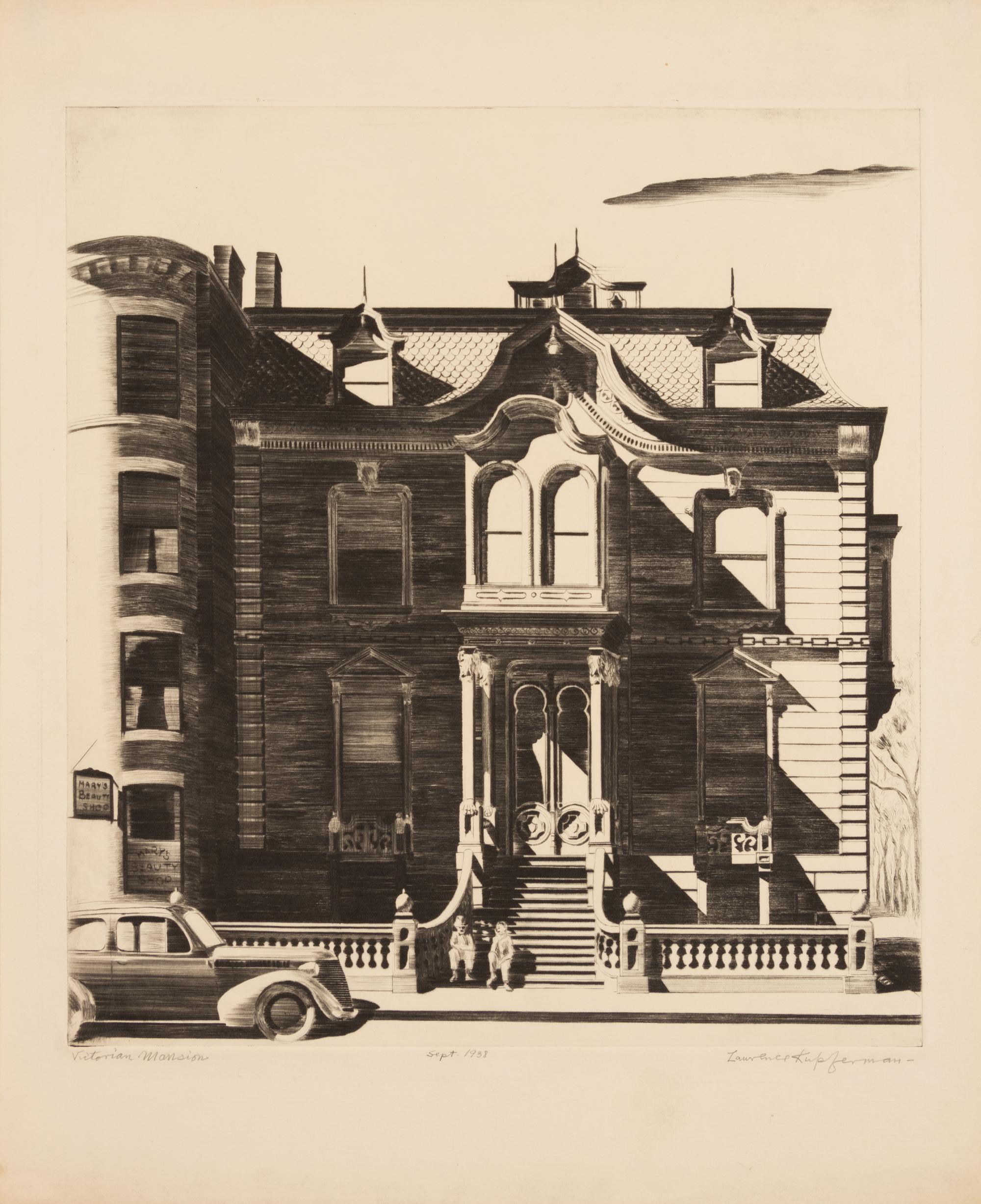 A group of six American prints (Ruth Chaney, Basketball ; Maxim Gottlieb, The Village Thief ; John Gregory, Cortez Street, Boston ; Lawrence Kupferman, Victorian Mansion ; Reginald Marsh, Star Burlesque ; William Sharpe, Ambulance )