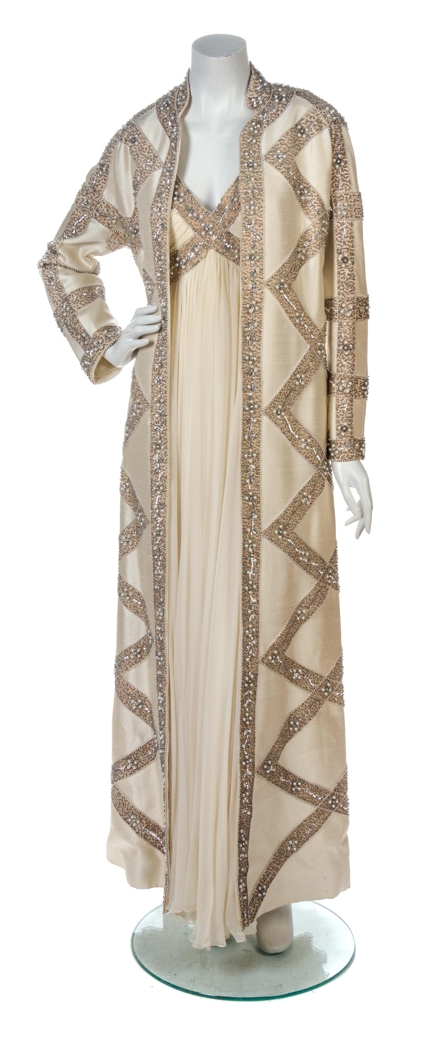 A Victoria Royale Ivory Chiffon Gown and Coat,
