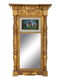 A Federal Giltwood and Reverse-Painted Glass Mirror