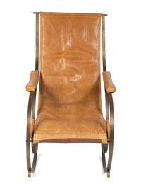 A Forged Iron and Leather Rocking Chair by R. W. Winfield and Co.