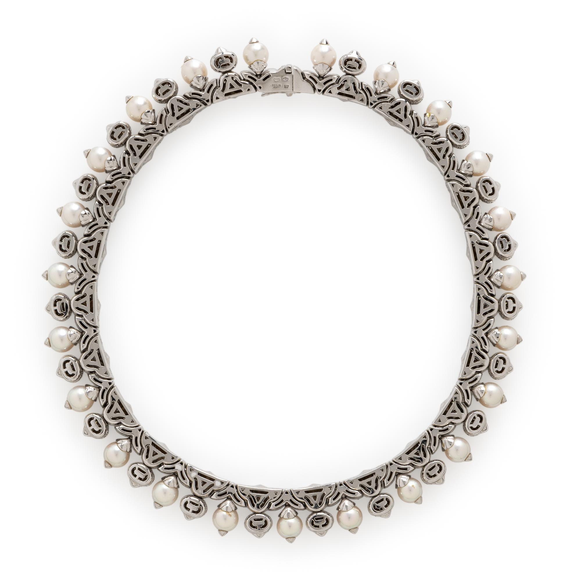 Bulgari, 'Profumo', Cultured Pearl, Diamond, and White Gold Necklace