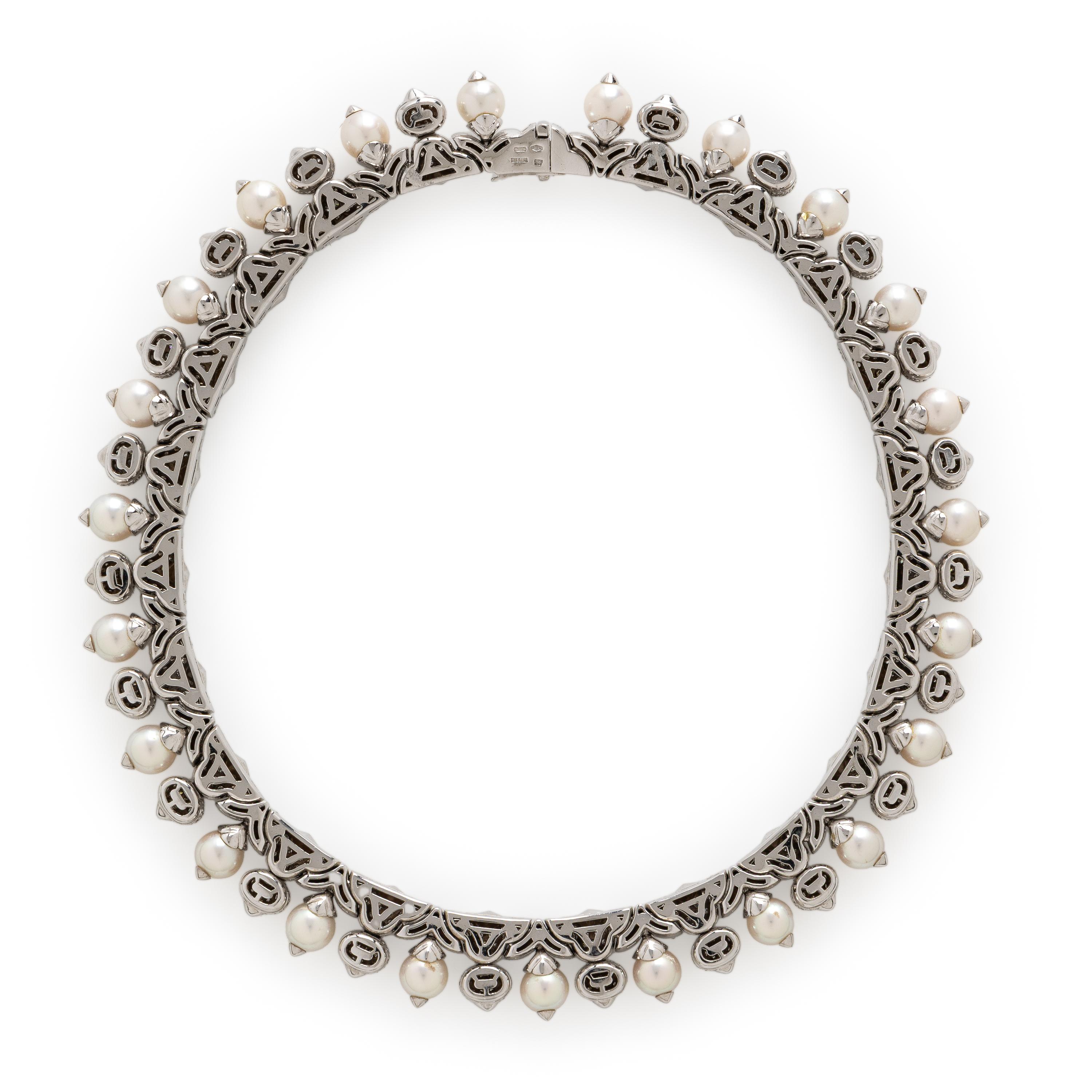 Bulgari, 'Profumo', Cultured Pearl, Diamond, and White Gold Necklace
