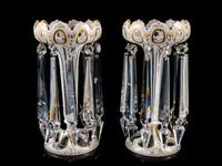 A Pair of White Overlay Cut Glass Girandoles