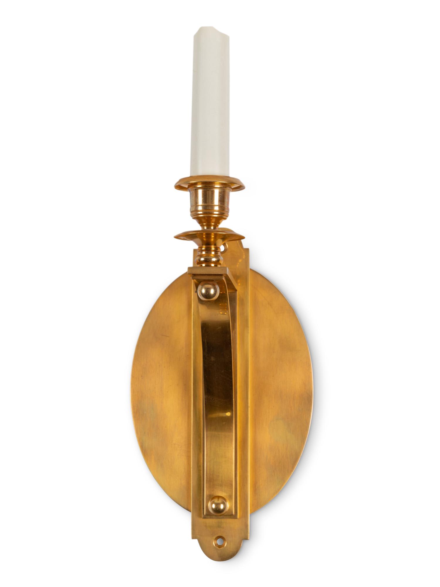 A Set of Ten Brass Single-Light Sconces with Custom Shades