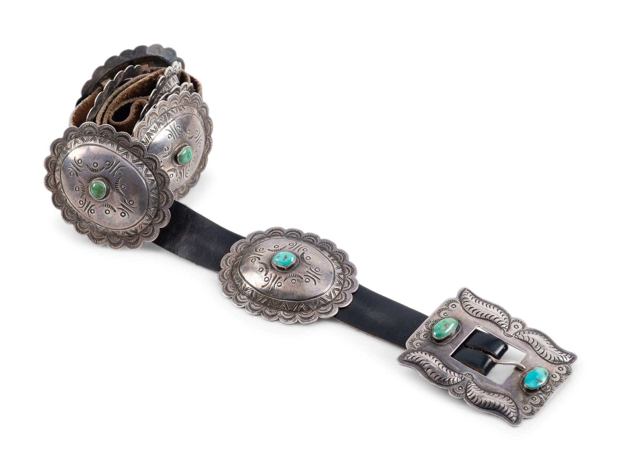 Navajo Silver and Turquoise Concha Belt