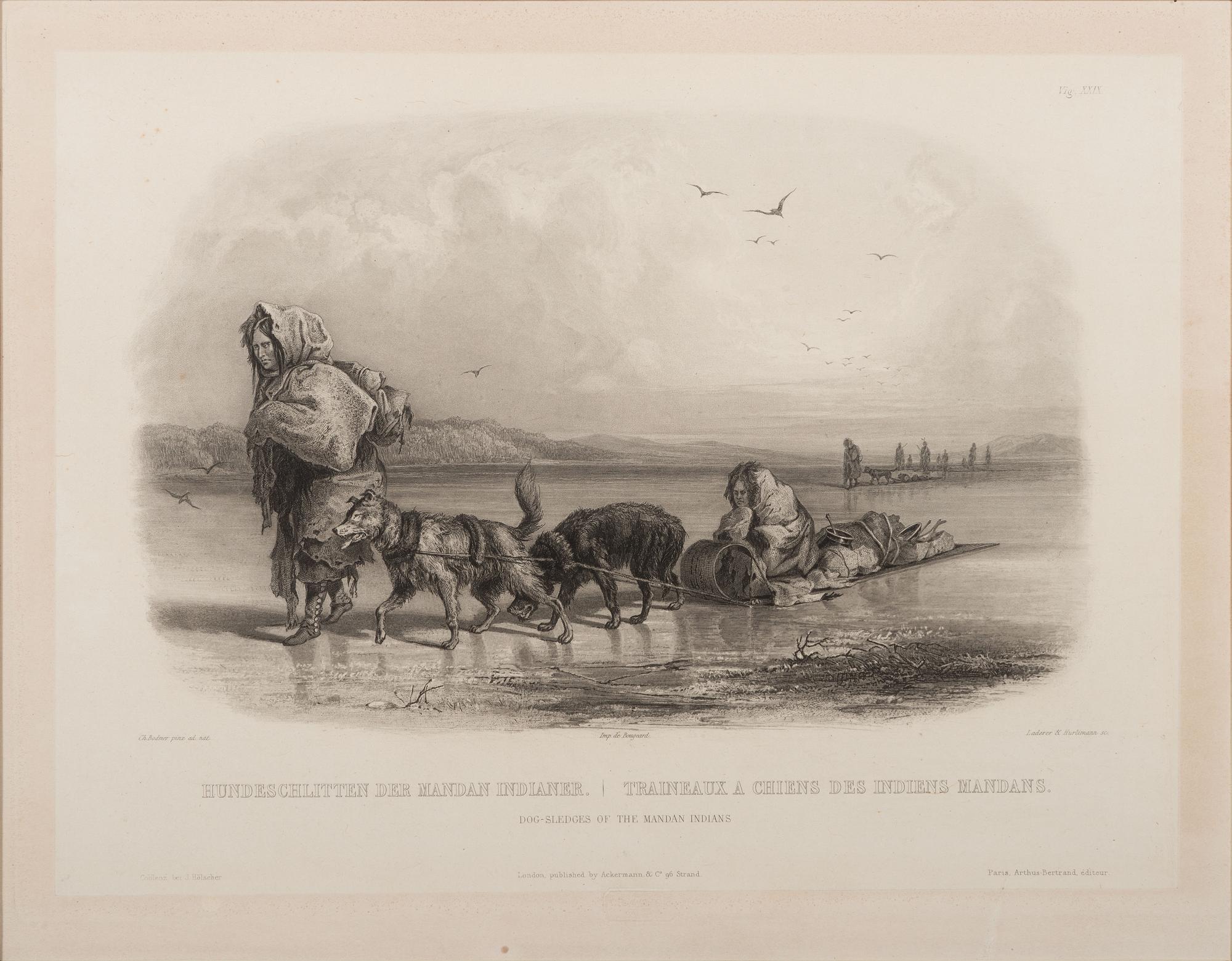 BODMER, Karl (1809-1893). ACKERMANN & Co., publisher. Dog-Sledges of the Mandan Indians.