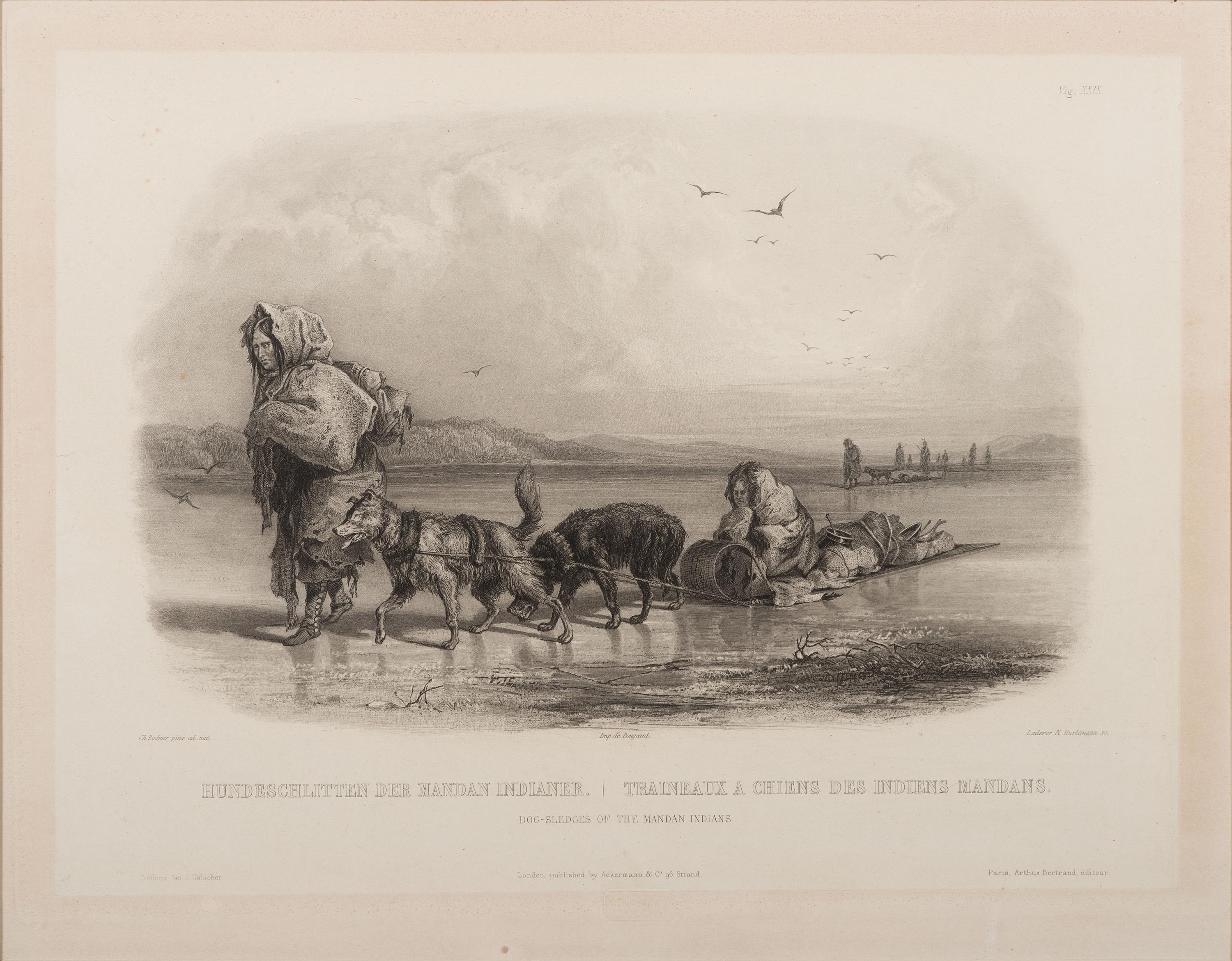 BODMER, Karl (1809-1893). ACKERMANN & Co., publisher. Dog-Sledges of the Mandan Indians.