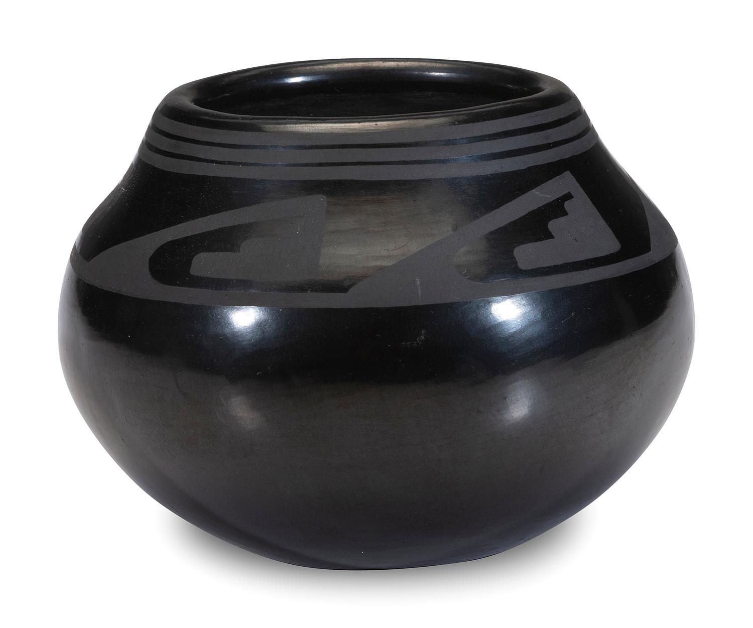 Blackware Pottery Jar, with Winged Motif, 1956-1959