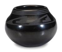 Blackware Pottery Jar, with Winged Motif, 1956-1959