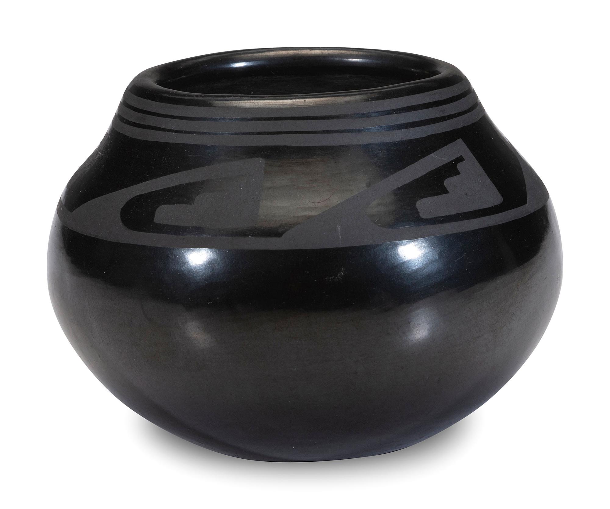 Blackware Pottery Jar, with Winged Motif, 1956-1959