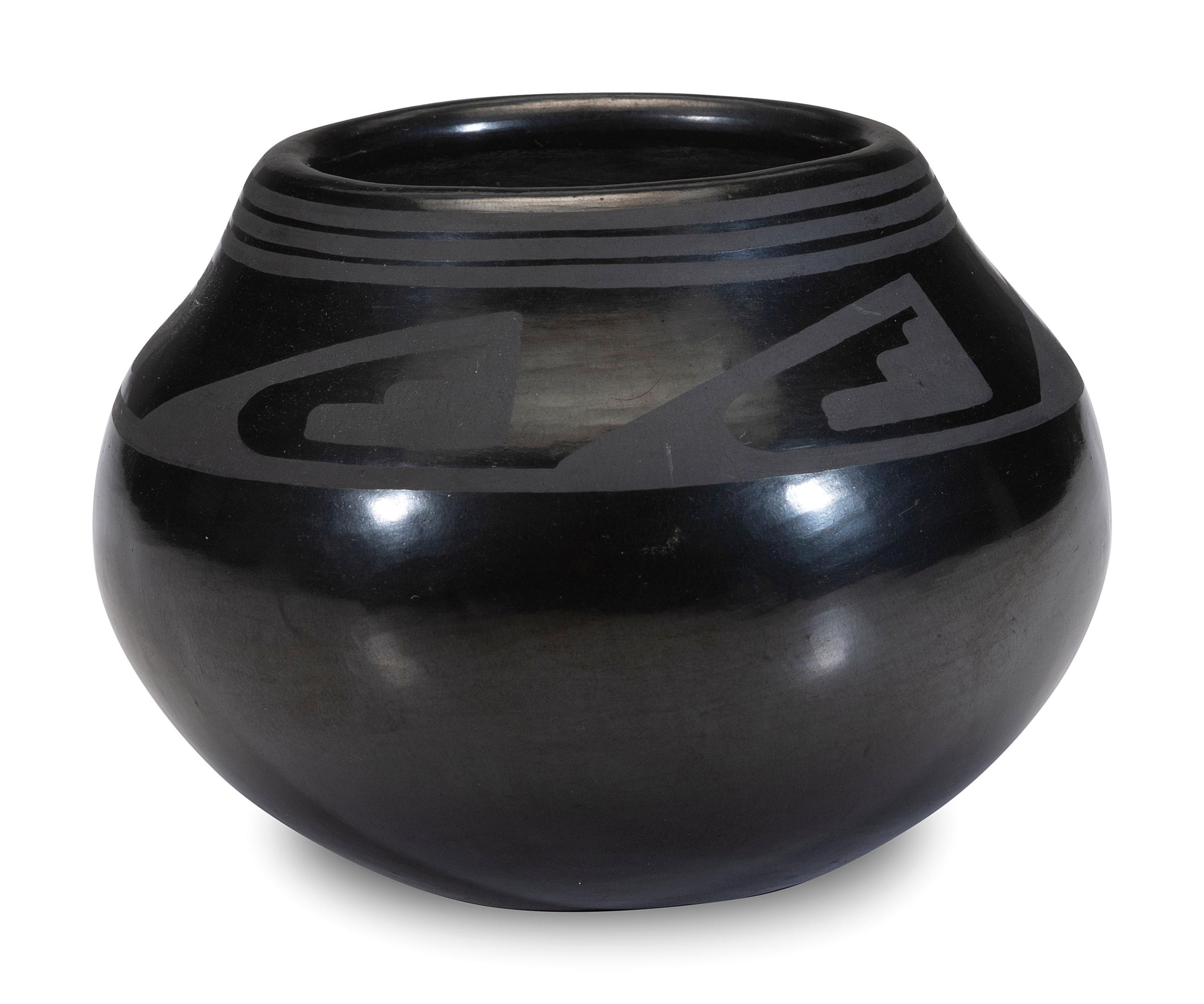 Blackware Pottery Jar, with Winged Motif, 1956-1959