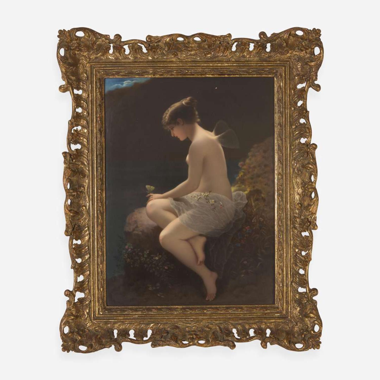 A KPM painted porcelain plaque depicting a fairy late 19th century